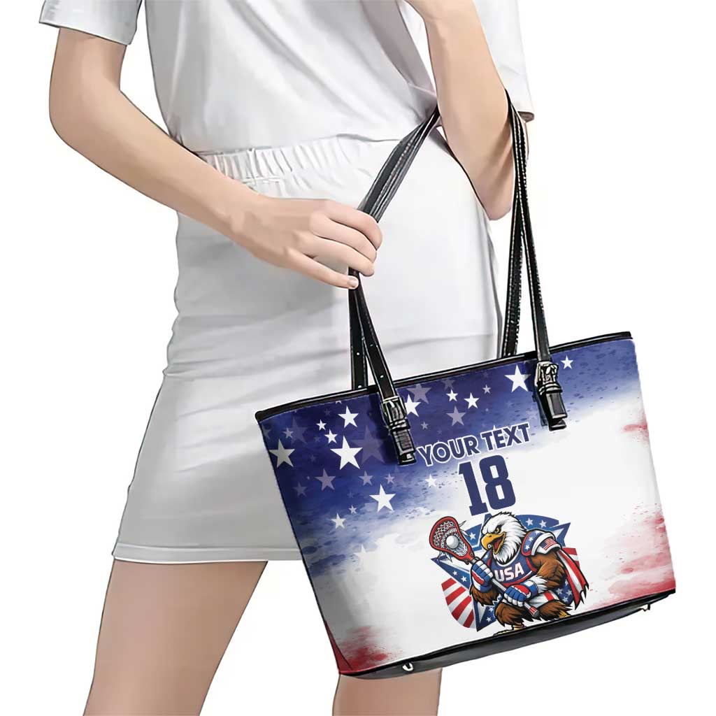 Custom USA Lacrosse Leather Tote Bag American Eagle Mascot