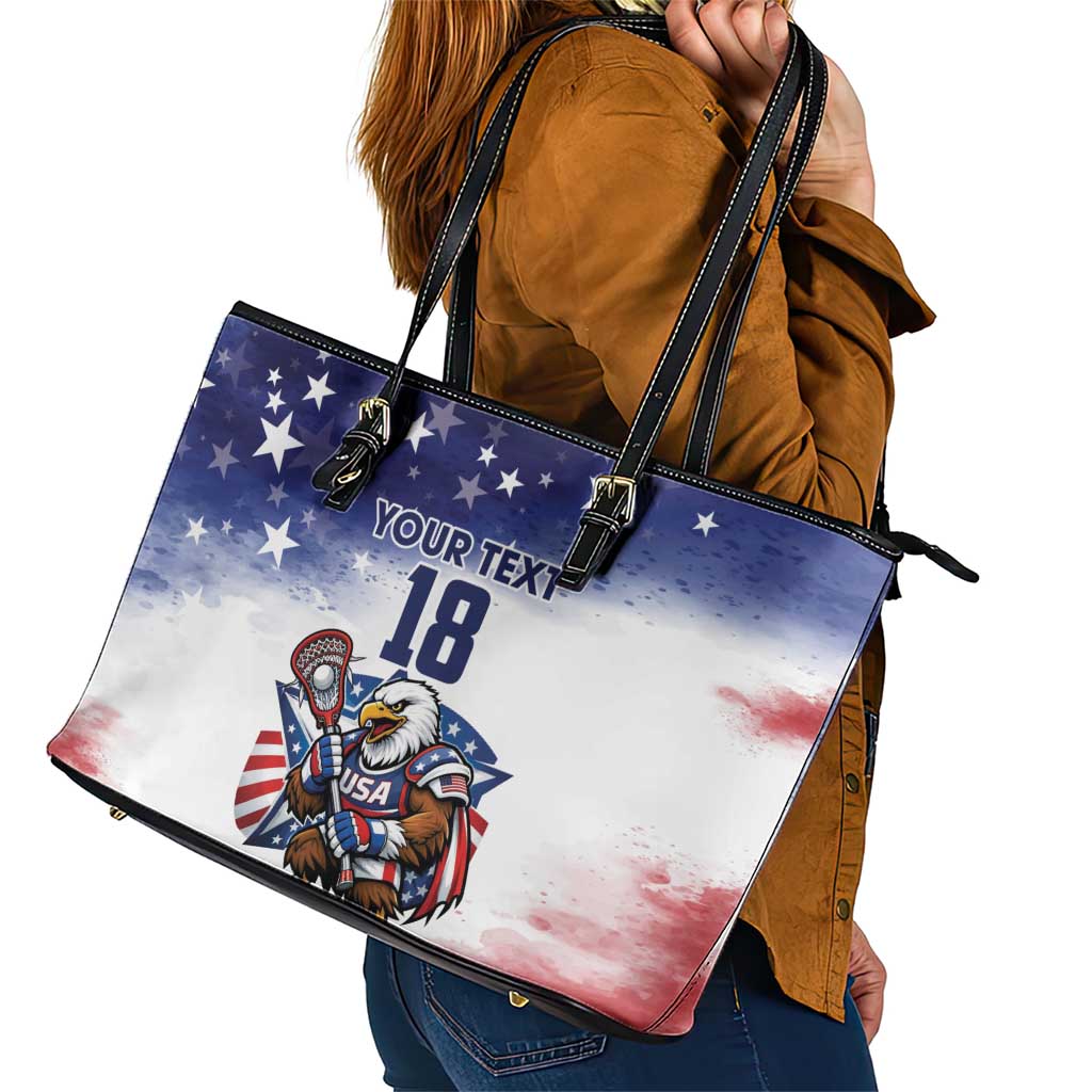 Custom USA Lacrosse Leather Tote Bag American Eagle Mascot