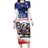 Custom USA Lacrosse Long Sleeve Bodycon Dress American Eagle Mascot