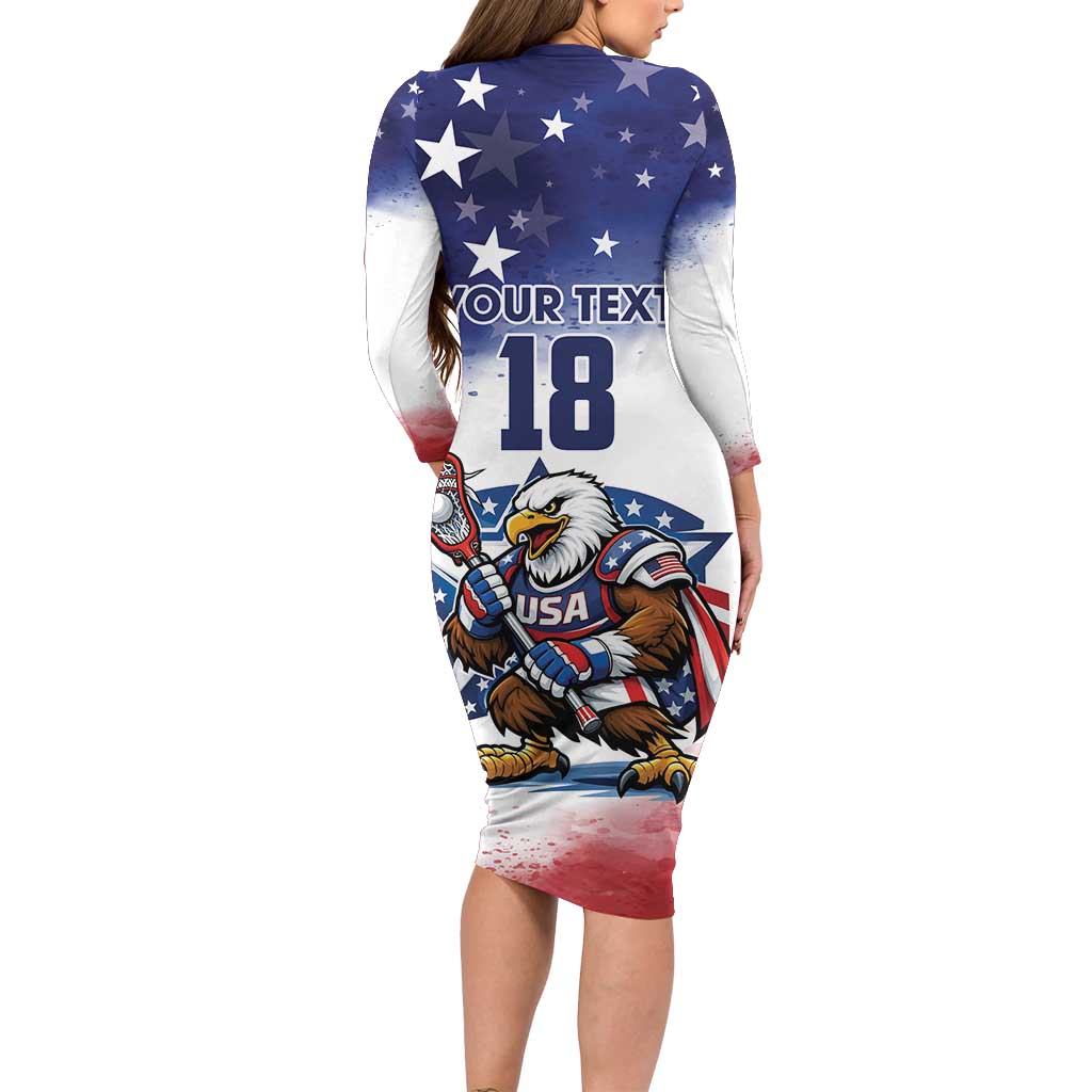 Custom USA Lacrosse Long Sleeve Bodycon Dress American Eagle Mascot