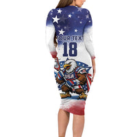Custom USA Lacrosse Long Sleeve Bodycon Dress American Eagle Mascot
