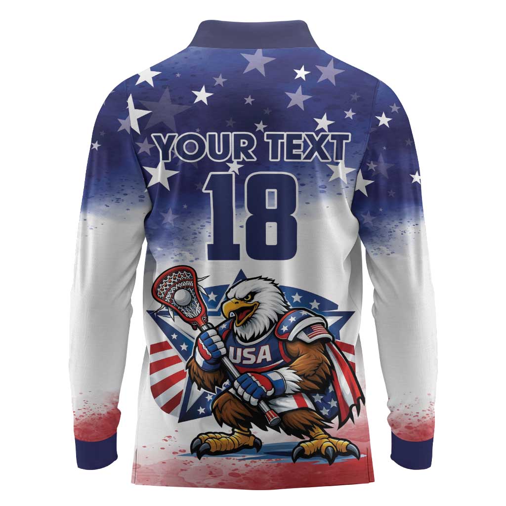 Custom USA Lacrosse Long Sleeve Polo Shirt American Eagle Mascot