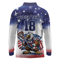 Custom USA Lacrosse Long Sleeve Polo Shirt American Eagle Mascot