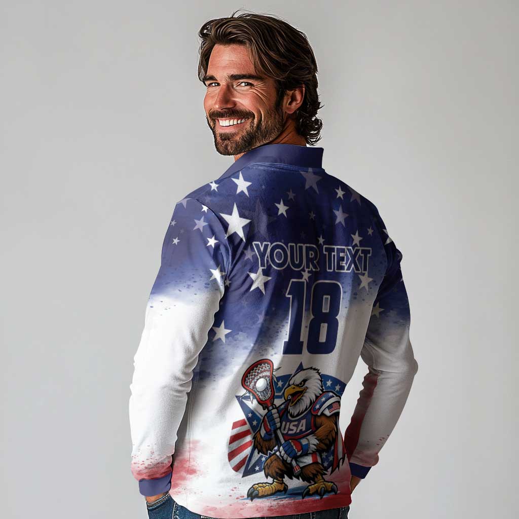 Custom USA Lacrosse Long Sleeve Polo Shirt American Eagle Mascot