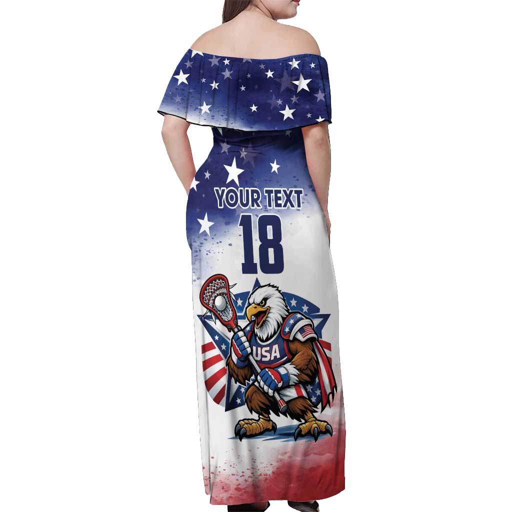 Custom USA Lacrosse Off Shoulder Maxi Dress American Eagle Mascot