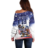 Custom USA Lacrosse Off Shoulder Sweater American Eagle Mascot