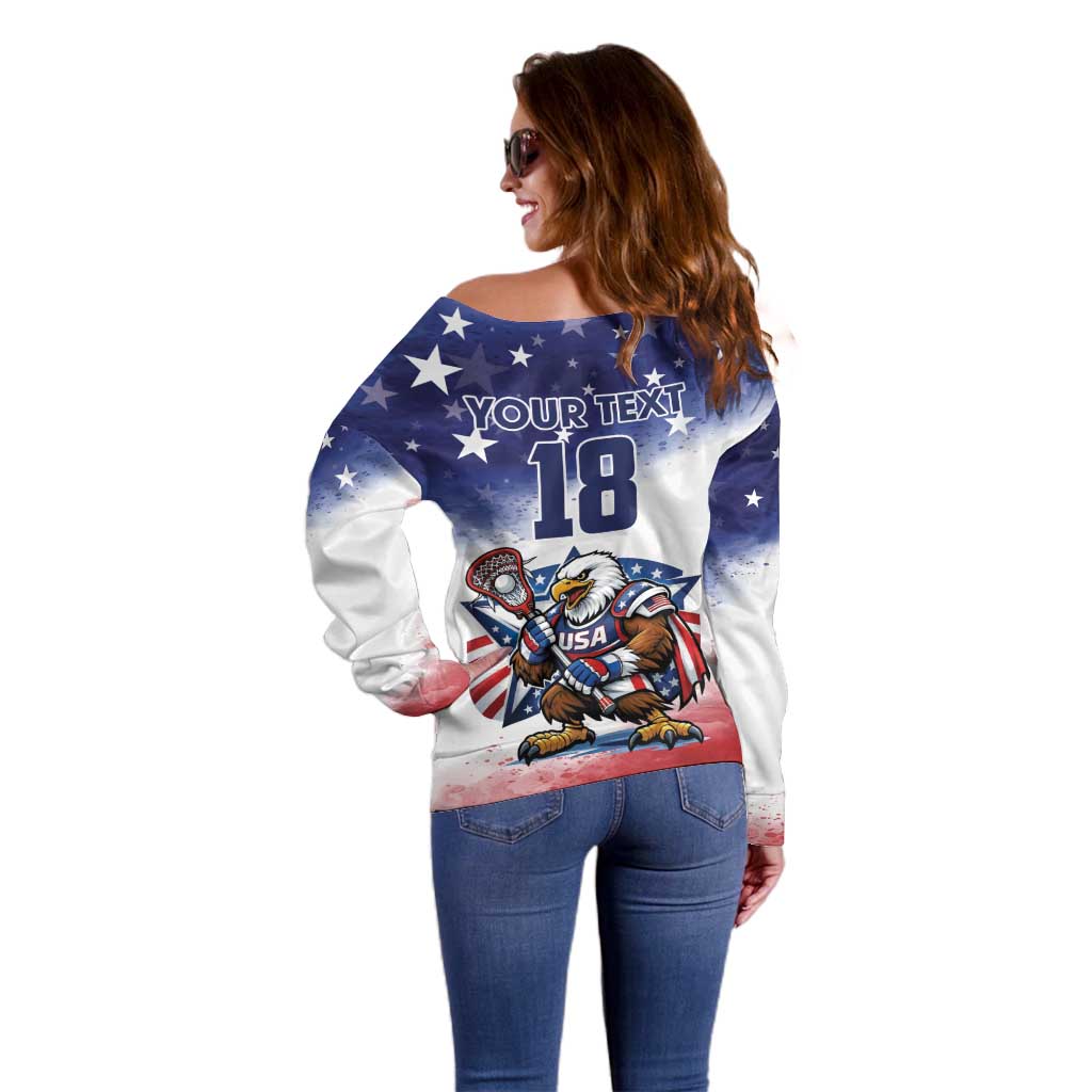 Custom USA Lacrosse Off Shoulder Sweater American Eagle Mascot