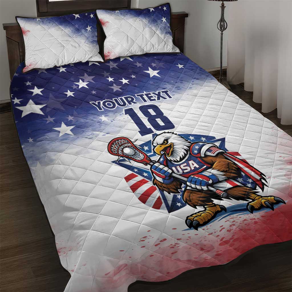 Custom USA Lacrosse Quilt Bed Set American Eagle Mascot