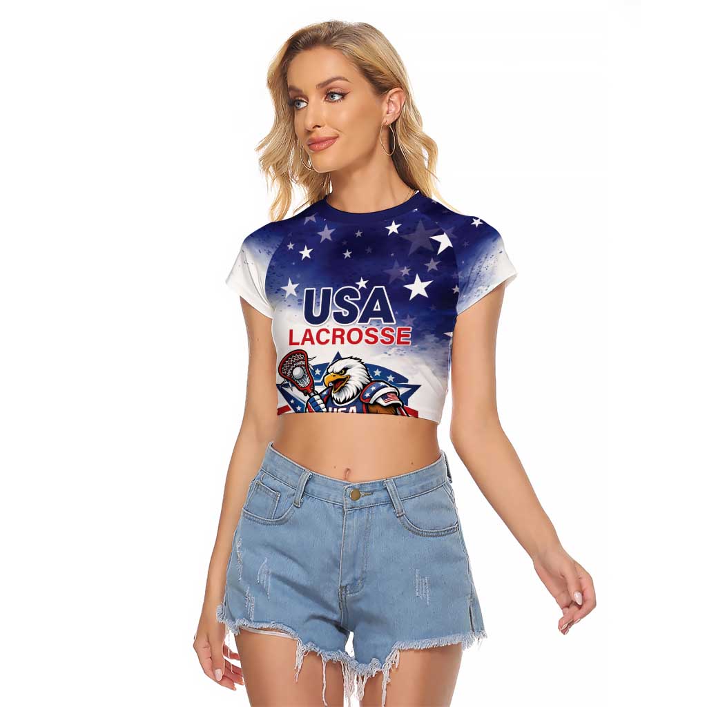 Custom USA Lacrosse Raglan Cropped T Shirt American Eagle Mascot