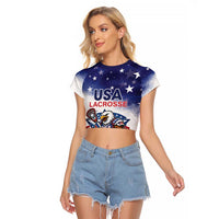Custom USA Lacrosse Raglan Cropped T Shirt American Eagle Mascot