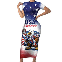 Custom USA Lacrosse Short Sleeve Bodycon Dress American Eagle Mascot