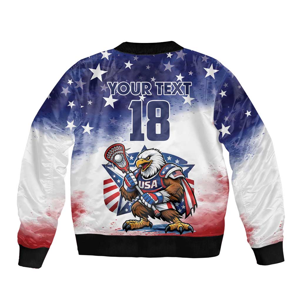Custom USA Lacrosse Sleeve Zip Bomber Jacket American Eagle Mascot