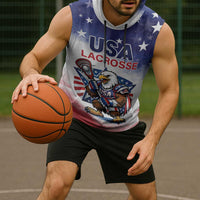 Custom USA Lacrosse Sleeveless Hoodie American Eagle Mascot