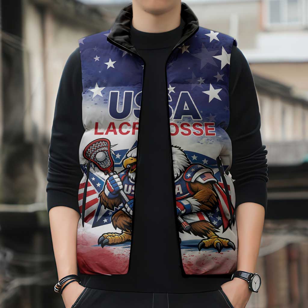 Custom USA Lacrosse Sleeveless Puffer Jacket American Eagle Mascot