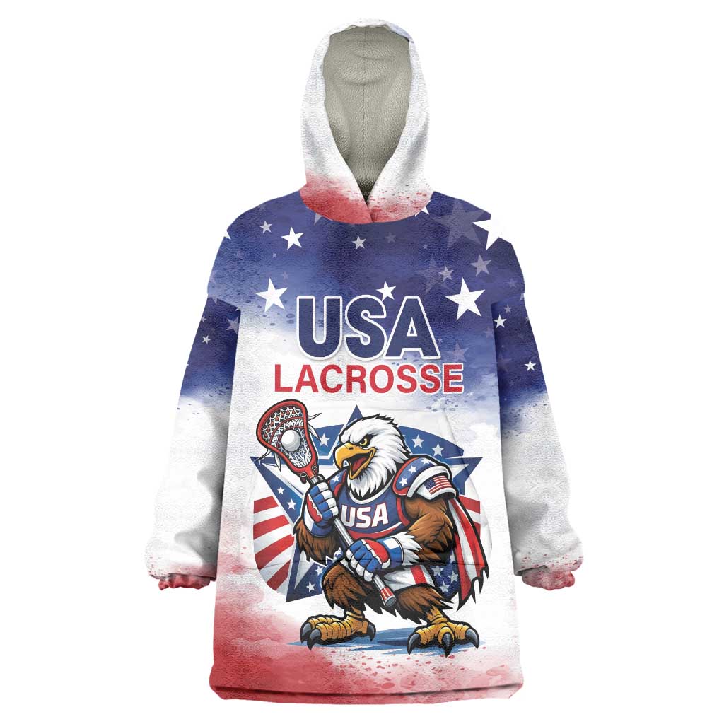 Custom USA Lacrosse Wearable Blanket Hoodie American Eagle Mascot