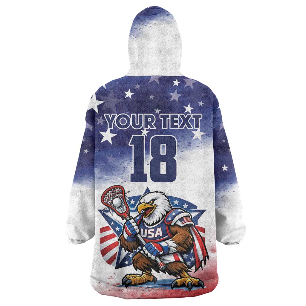 Custom USA Lacrosse Wearable Blanket Hoodie American Eagle Mascot