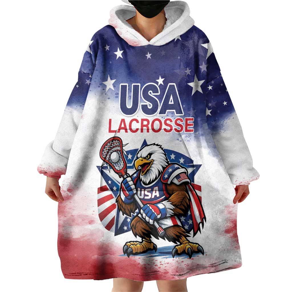 Custom USA Lacrosse Wearable Blanket Hoodie American Eagle Mascot