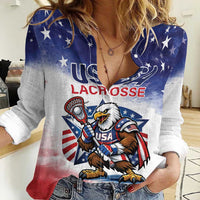 Custom USA Lacrosse Women Casual Shirt American Eagle Mascot