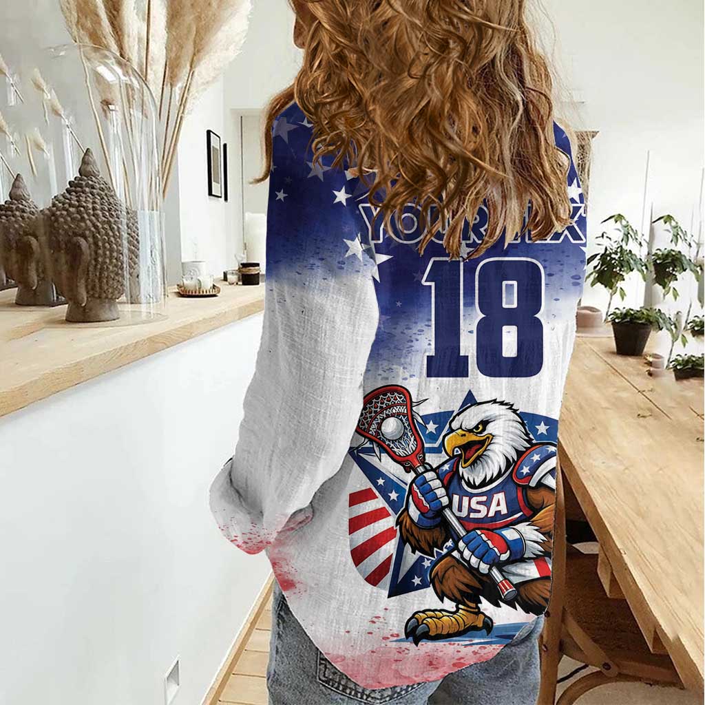 Custom USA Lacrosse Women Casual Shirt American Eagle Mascot