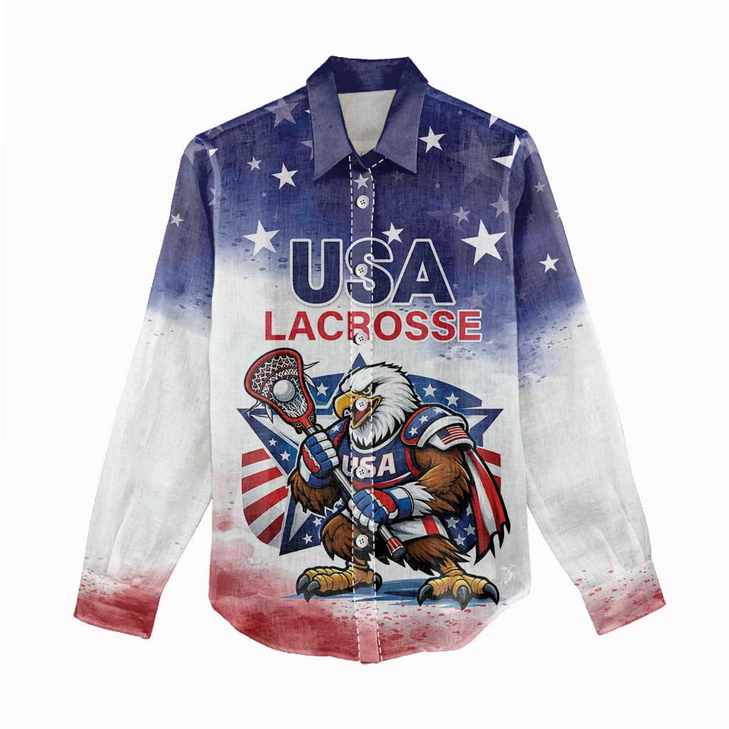 Custom USA Lacrosse Women Casual Shirt American Eagle Mascot