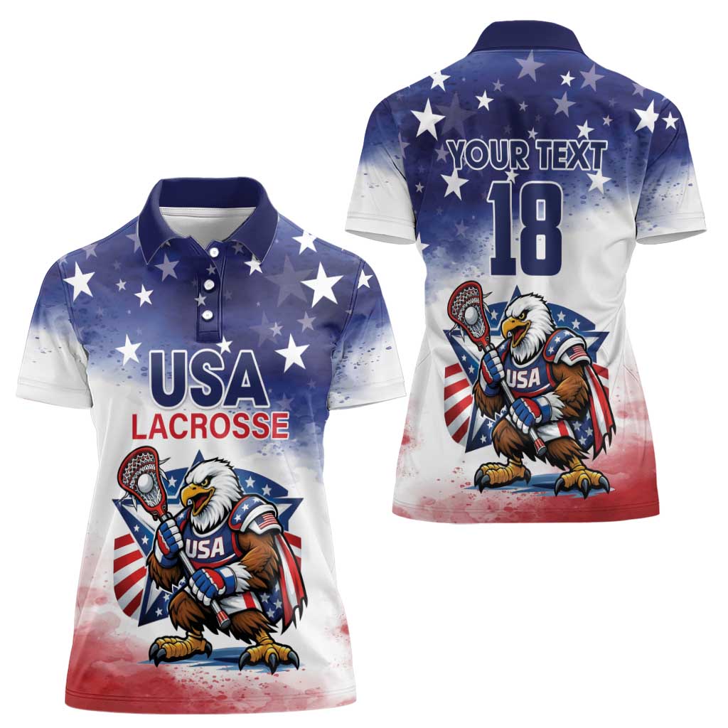 Custom USA Lacrosse Women Polo Shirt American Eagle Mascot