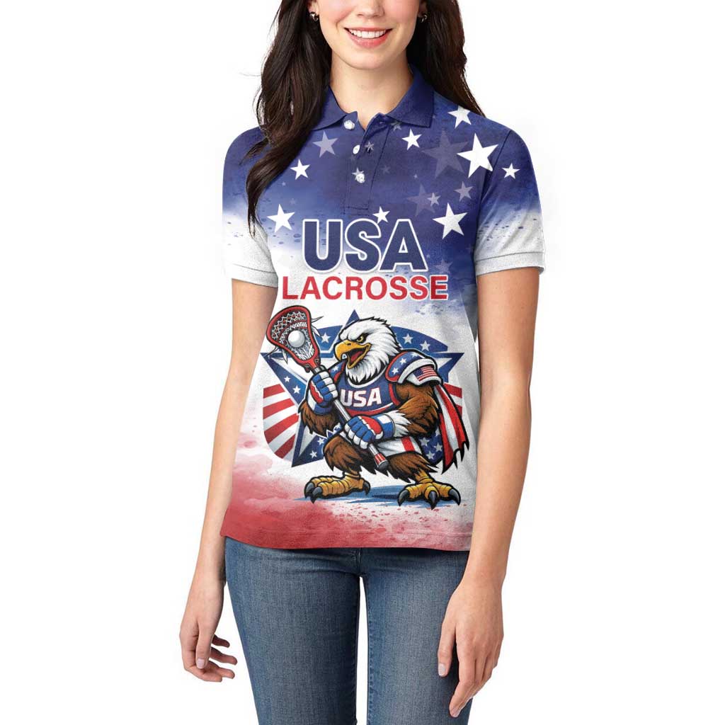 Custom USA Lacrosse Women Polo Shirt American Eagle Mascot