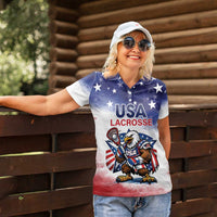 Custom USA Lacrosse Women Polo Shirt American Eagle Mascot