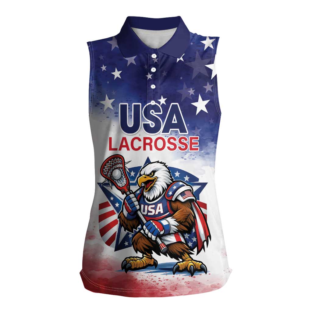 Custom USA Lacrosse Women Sleeveless Polo Shirt American Eagle Mascot