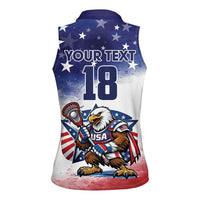 Custom USA Lacrosse Women Sleeveless Polo Shirt American Eagle Mascot