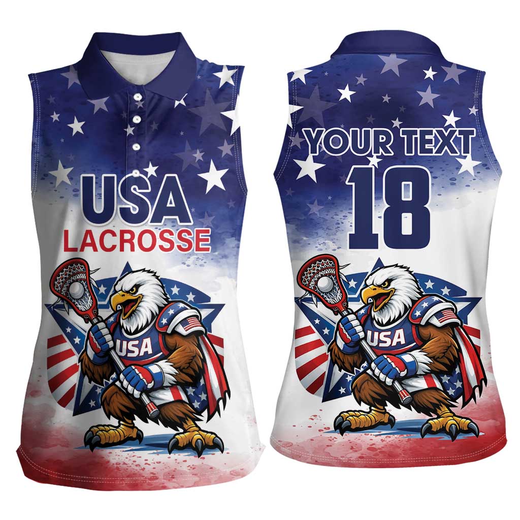 Custom USA Lacrosse Women Sleeveless Polo Shirt American Eagle Mascot