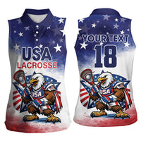 Custom USA Lacrosse Women Sleeveless Polo Shirt American Eagle Mascot
