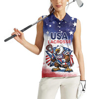 Custom USA Lacrosse Women Sleeveless Polo Shirt American Eagle Mascot