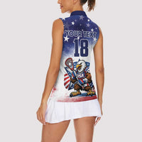 Custom USA Lacrosse Women Sleeveless Polo Shirt American Eagle Mascot