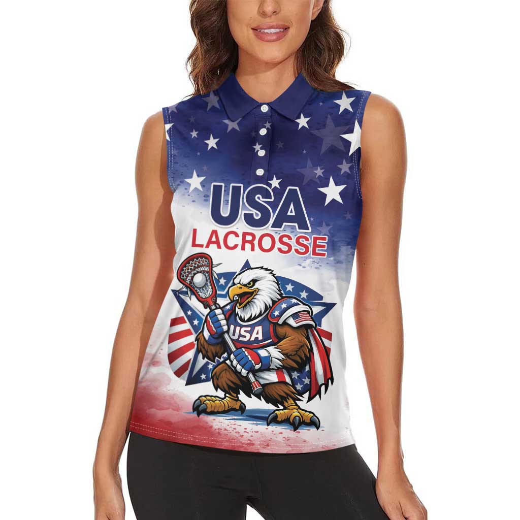 Custom USA Lacrosse Women Sleeveless Polo Shirt American Eagle Mascot