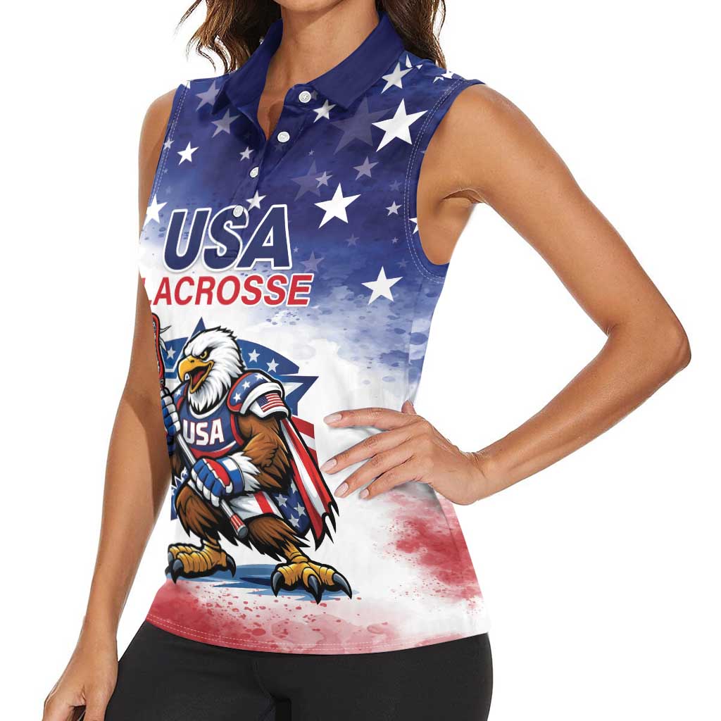 Custom USA Lacrosse Women Sleeveless Polo Shirt American Eagle Mascot