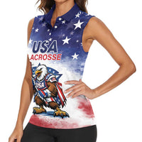 Custom USA Lacrosse Women Sleeveless Polo Shirt American Eagle Mascot