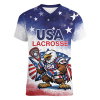Custom USA Lacrosse Women V-Neck T-Shirt American Eagle Mascot