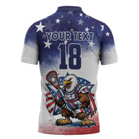Custom USA Lacrosse Zipper Polo Shirt American Eagle Mascot