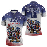 Custom USA Lacrosse Zipper Polo Shirt American Eagle Mascot