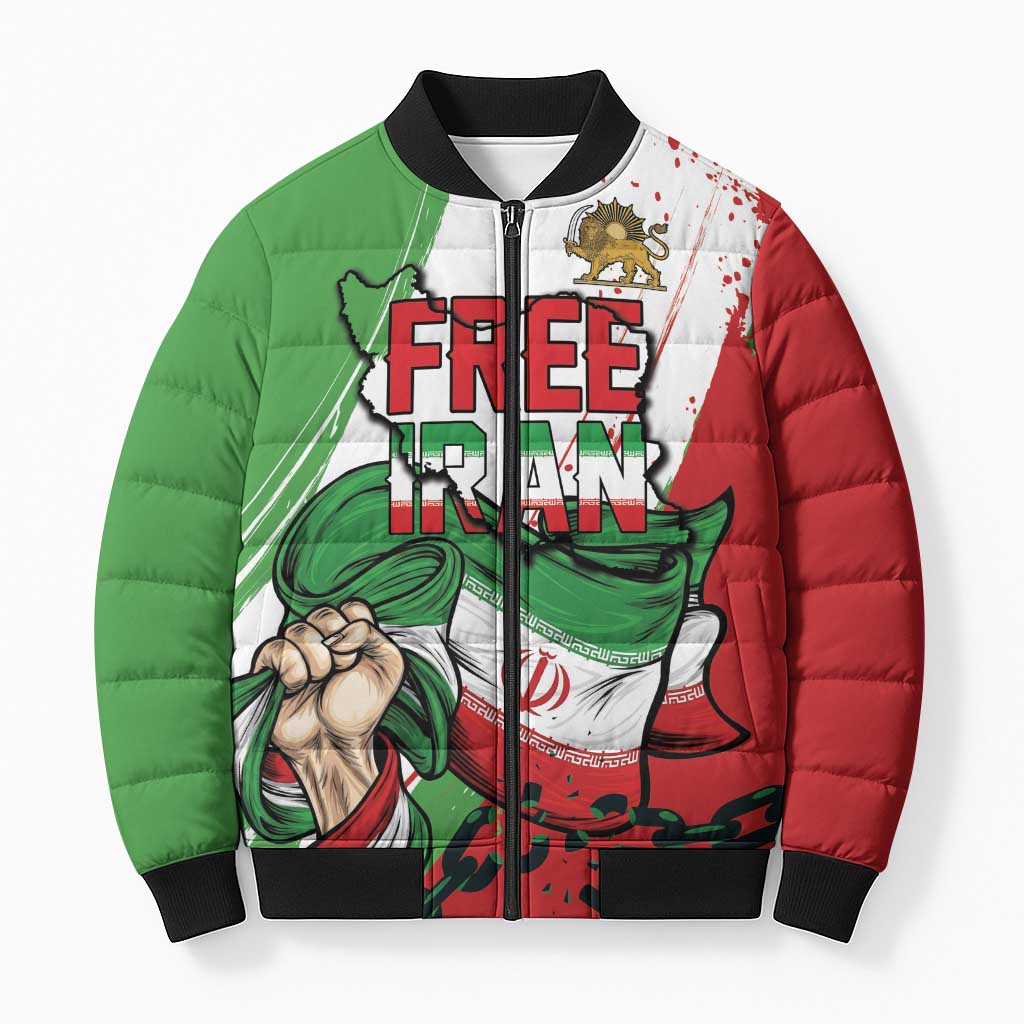 Free Iran Lion and Sun Personalized Bomber Puffer Jacket Persian Freedom Protest