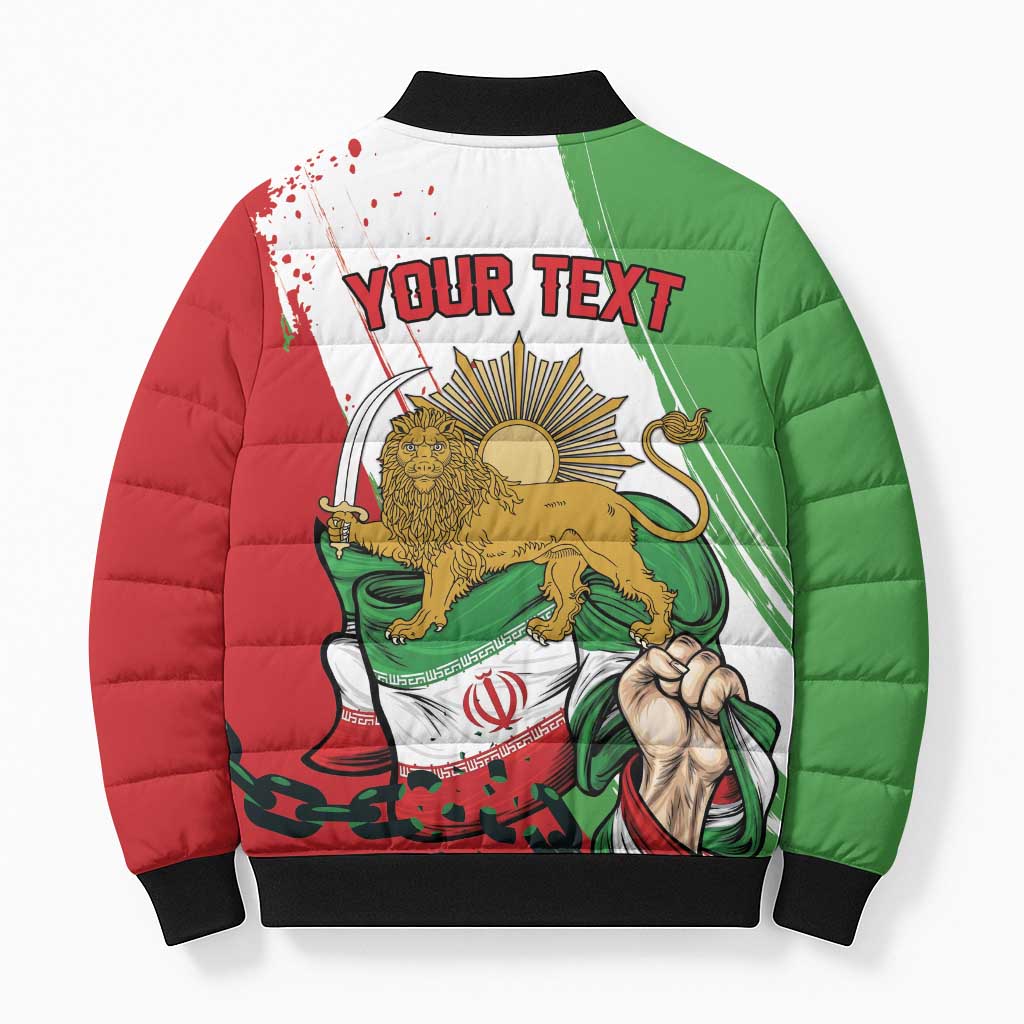 Free Iran Lion and Sun Personalized Bomber Puffer Jacket Persian Freedom Protest