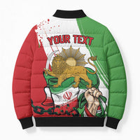 Free Iran Lion and Sun Personalized Bomber Puffer Jacket Persian Freedom Protest