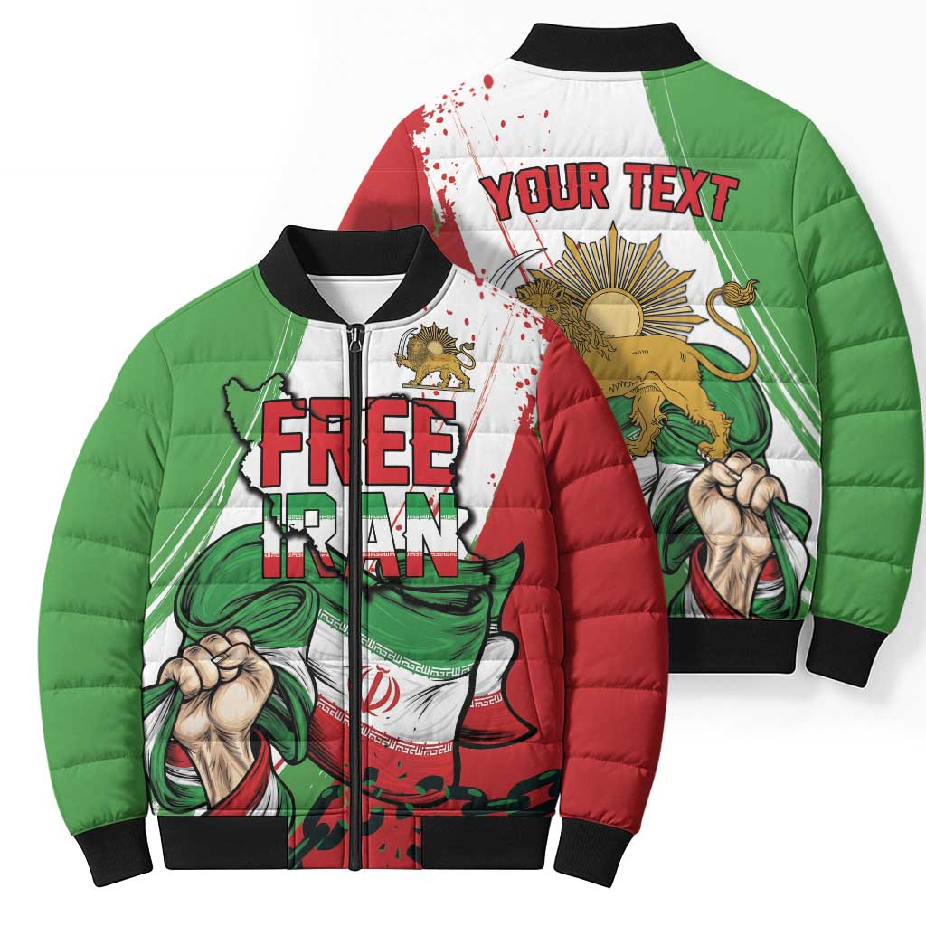 Free Iran Lion and Sun Personalized Bomber Puffer Jacket Persian Freedom Protest