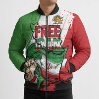 Free Iran Lion and Sun Personalized Bomber Puffer Jacket Persian Freedom Protest