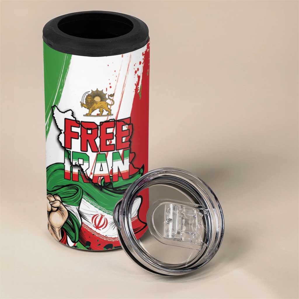 Free Iran Lion and Sun Personalized 4 in 1 Can Cooler Tumbler Persian Freedom Protest