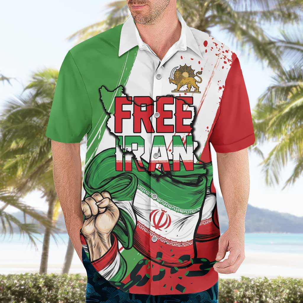 Free Iran Lion and Sun Personalized Hawaiian Shirt Persian Freedom Protest
