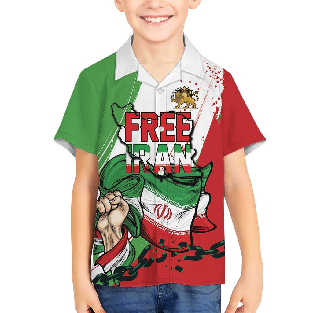 Free Iran Lion and Sun Personalized Kid Hawaiian Shirt Persian Freedom Protest