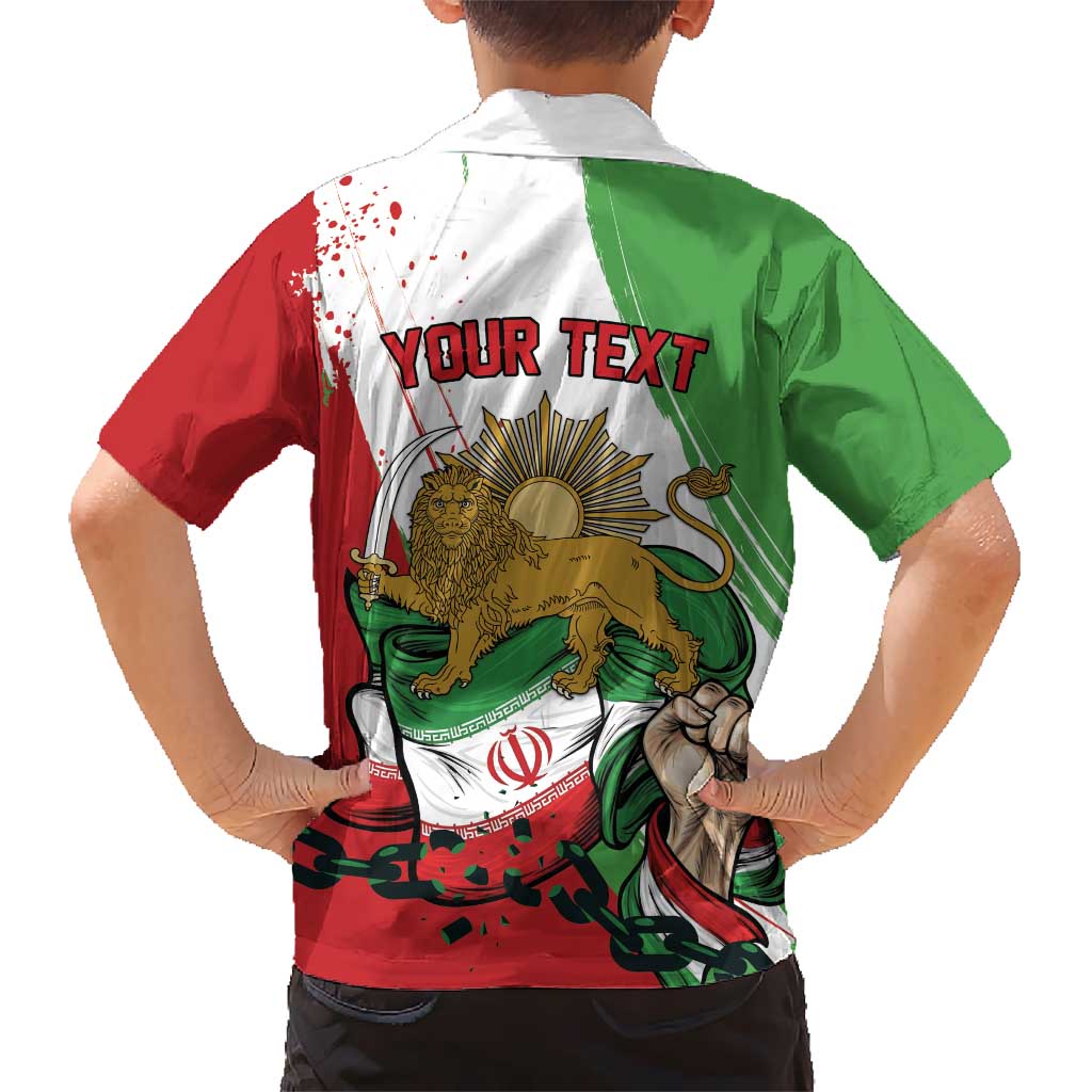 Free Iran Lion and Sun Personalized Kid Hawaiian Shirt Persian Freedom Protest