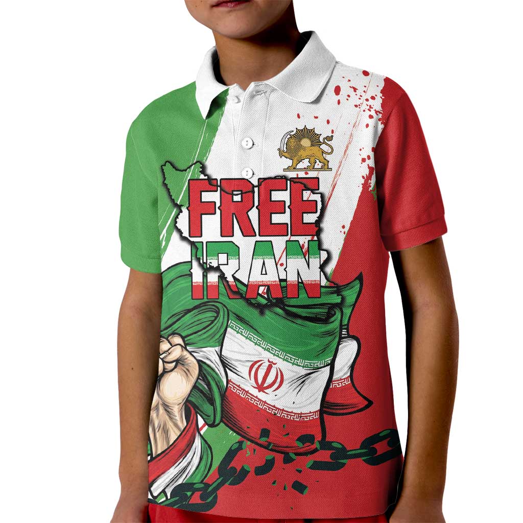 Free Iran Lion and Sun Personalized Kid Polo Shirt Persian Freedom Protest