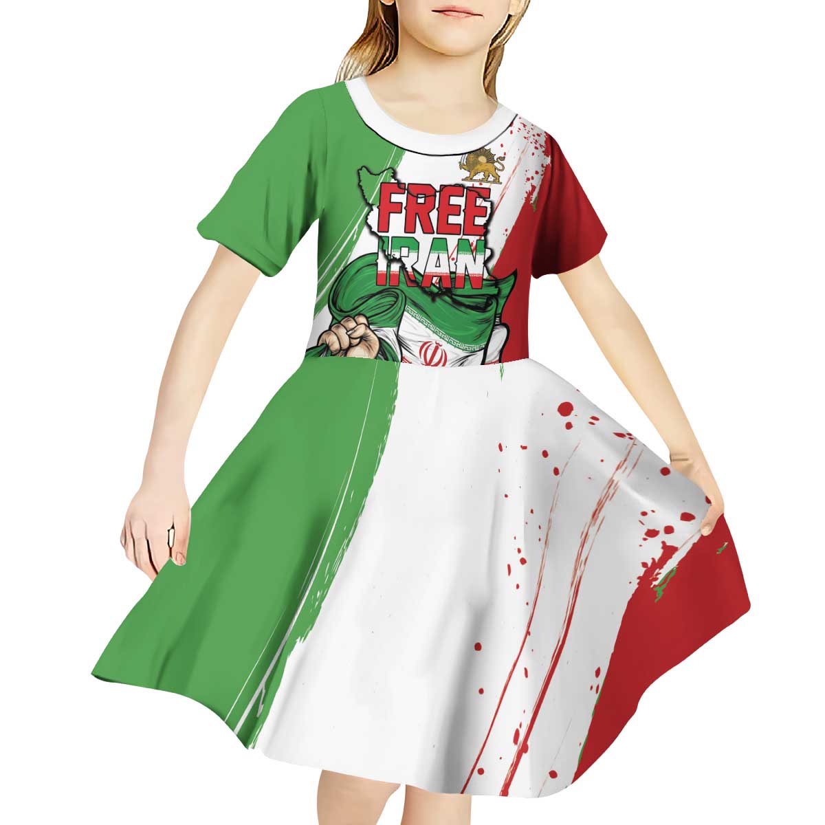 Free Iran Lion and Sun Personalized Kid Short Sleeve Dress Persian Freedom Protest